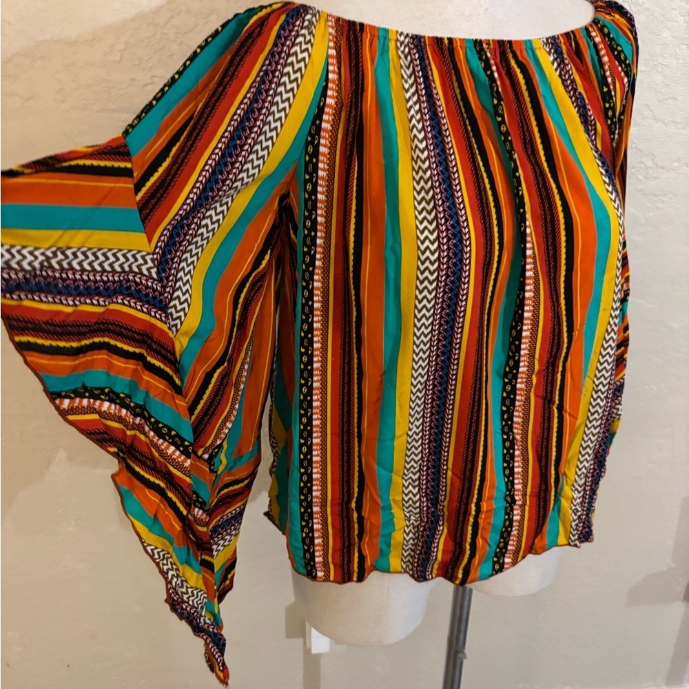 Verdusa Boho Off-Shoulder Striped Women’s Top - Multicolor Sz M - Picture 3 of 7